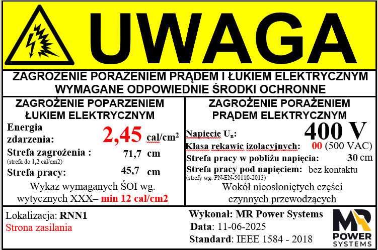 Przykład etykiety Arc Flash