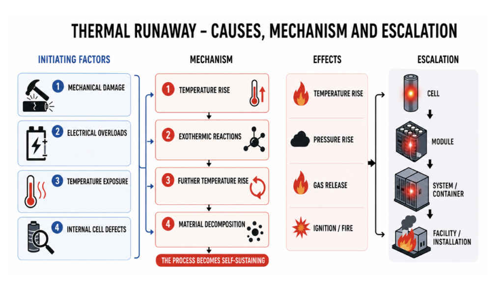 Safe Operation of Battery Energy Storage Systems and Electrical Hazards 5 Fig. 3 — The mechanism and effects of thermal runaway — author's own work
