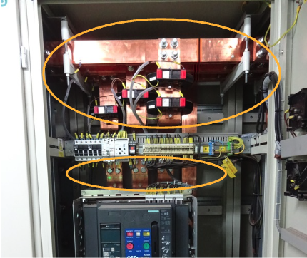 Arc Flash & Shock Hazard 2 Photo 1. Main LV switchgear, transformer incomer. The photo highlights exposed live parts without IP2X protection, during normal operation.